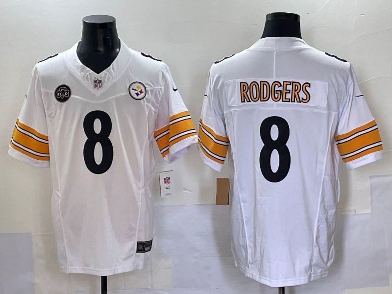 Men 2025 Pittsburgh Steelers #8 Rodgers White Three generations Nike Limited NFL Jersey style 3->pittsburgh steelers->NFL Jersey